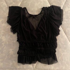 Small Mesh Cropped Black Top